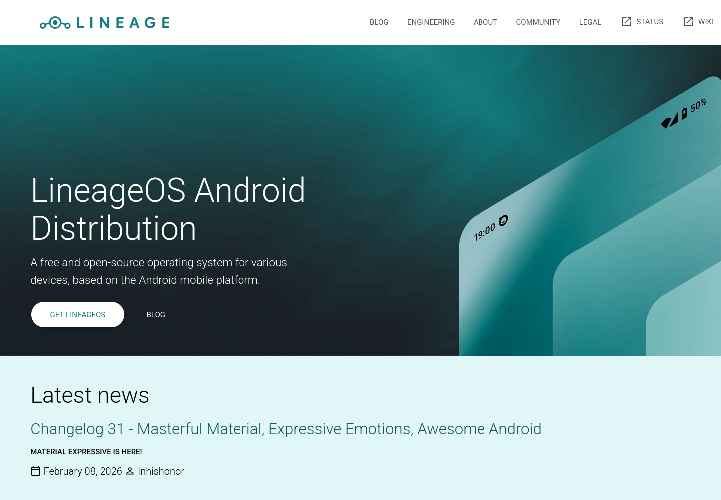Die Startseite von Lineage OS