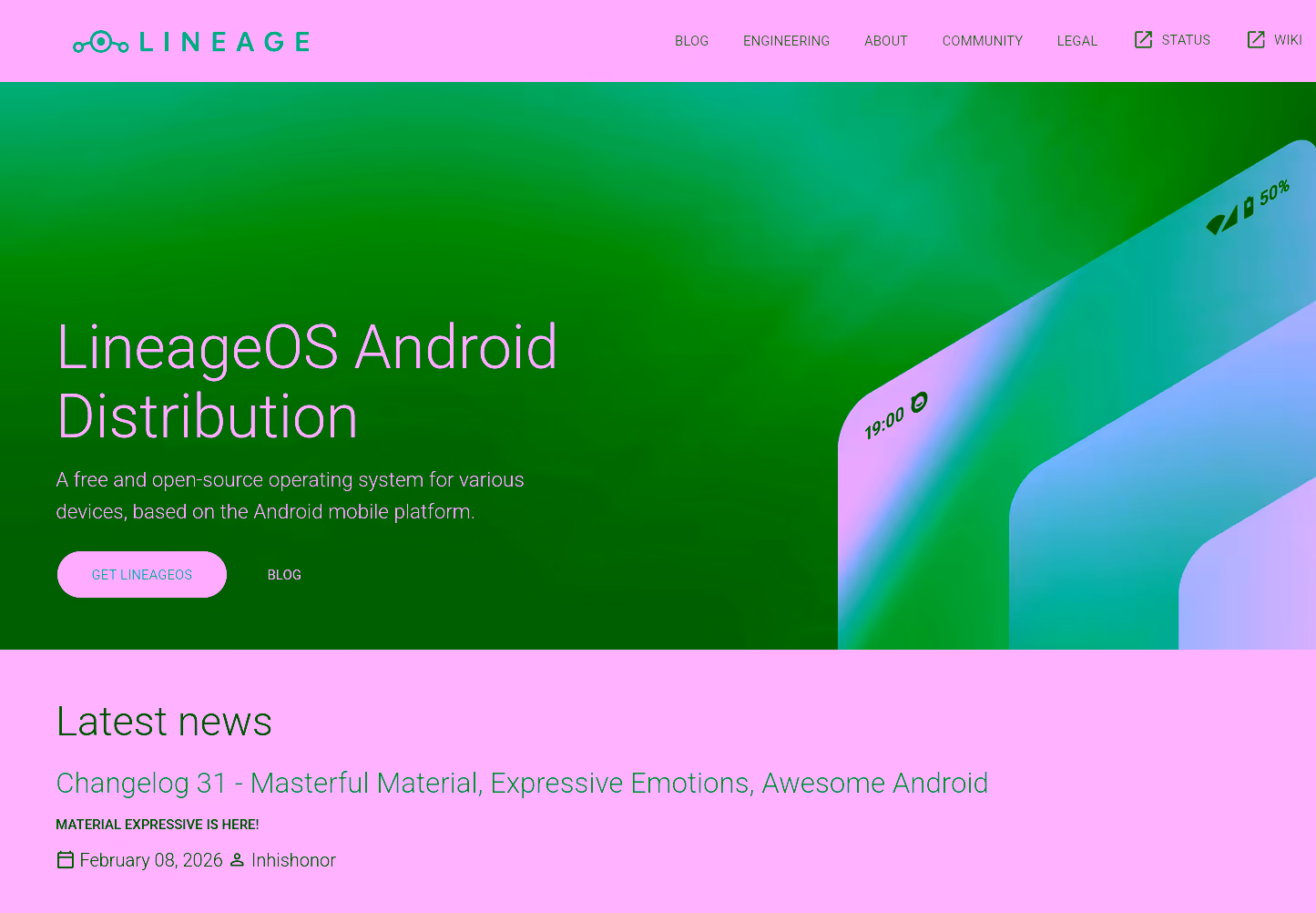 Die Startseite von Lineage OS